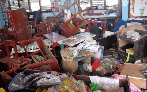 Typhoon-damaged classroom in Tacloban, the kind of calamity a Pag-IBIG Calamity Loan helps with