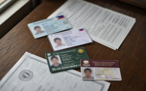valid government IDs Philippines — Philippine government ID cards and documents on a desk.