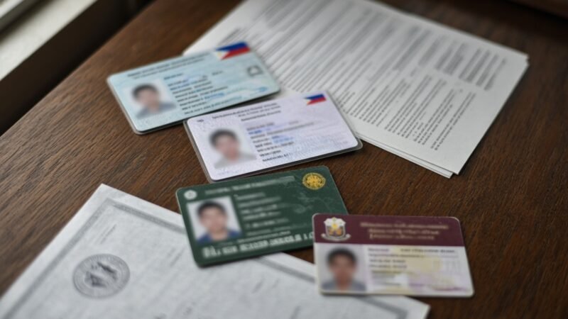 valid government IDs Philippines — Philippine government ID cards and documents on a desk.