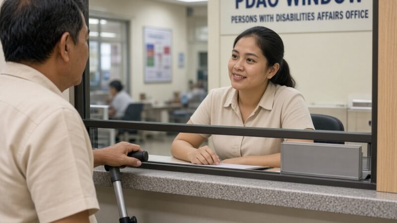 PWD ID application — Applicant at a Persons with Disability Affairs Office window.