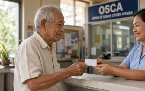 Senior Citizen ID requirements — Filipino senior citizen receiving an OSCA identification card at city hall.