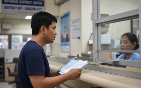 how to get TIN ID — Applicant at a BIR revenue district office window.