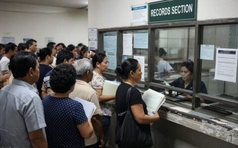 barangay certificate of residency — Residents lining up at a local government records window.