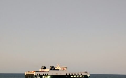 A large passenger ferry sailing on the ocean