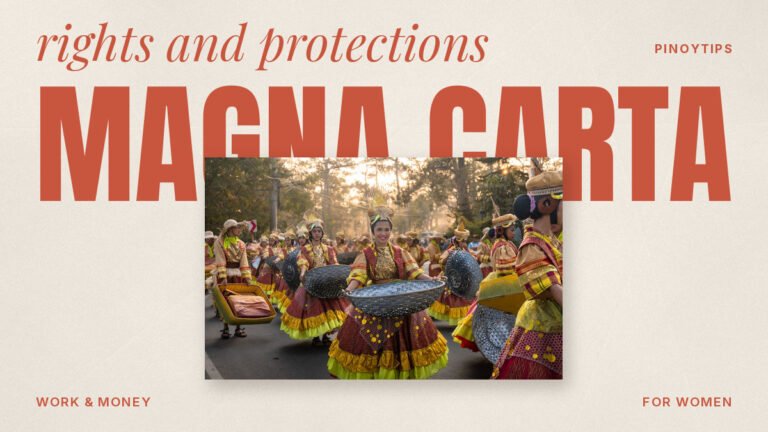 Magna Carta of Women: smiling women in traditional clothing walking with baskets in festival