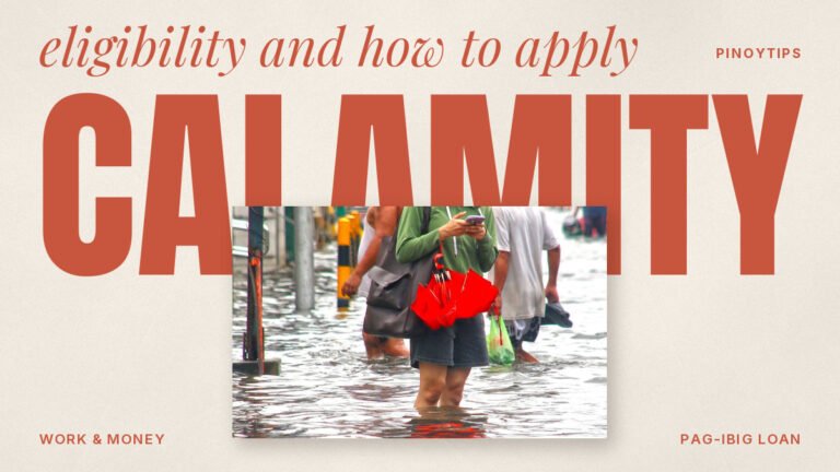 Pag-IBIG Calamity Loan: flooded street in Metro Manila with people walking (Malabon, Philippines)