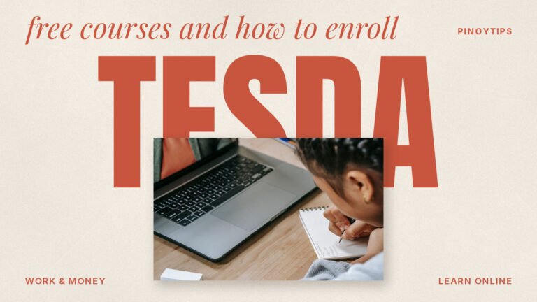 TESDA online program: girl studying online with a laptop and writing notes